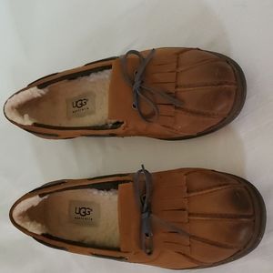 Uggs leather, lined, brown loafer.